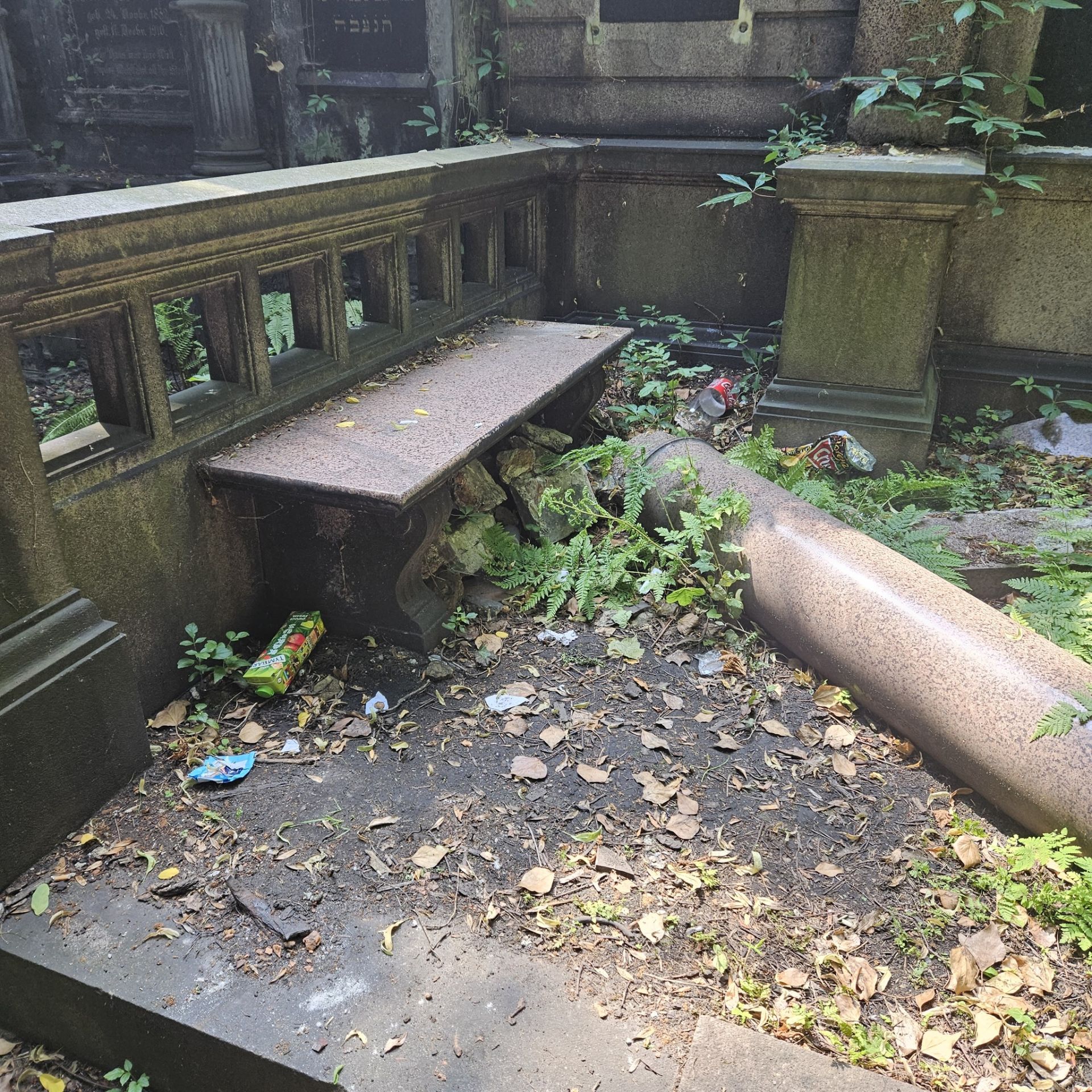 zniszczone nagrobki na cmentarzu żydowskim w katowicach