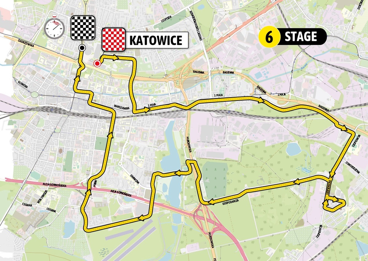 Mapa trasy wyścigu Tour de Pologn w Katowicach