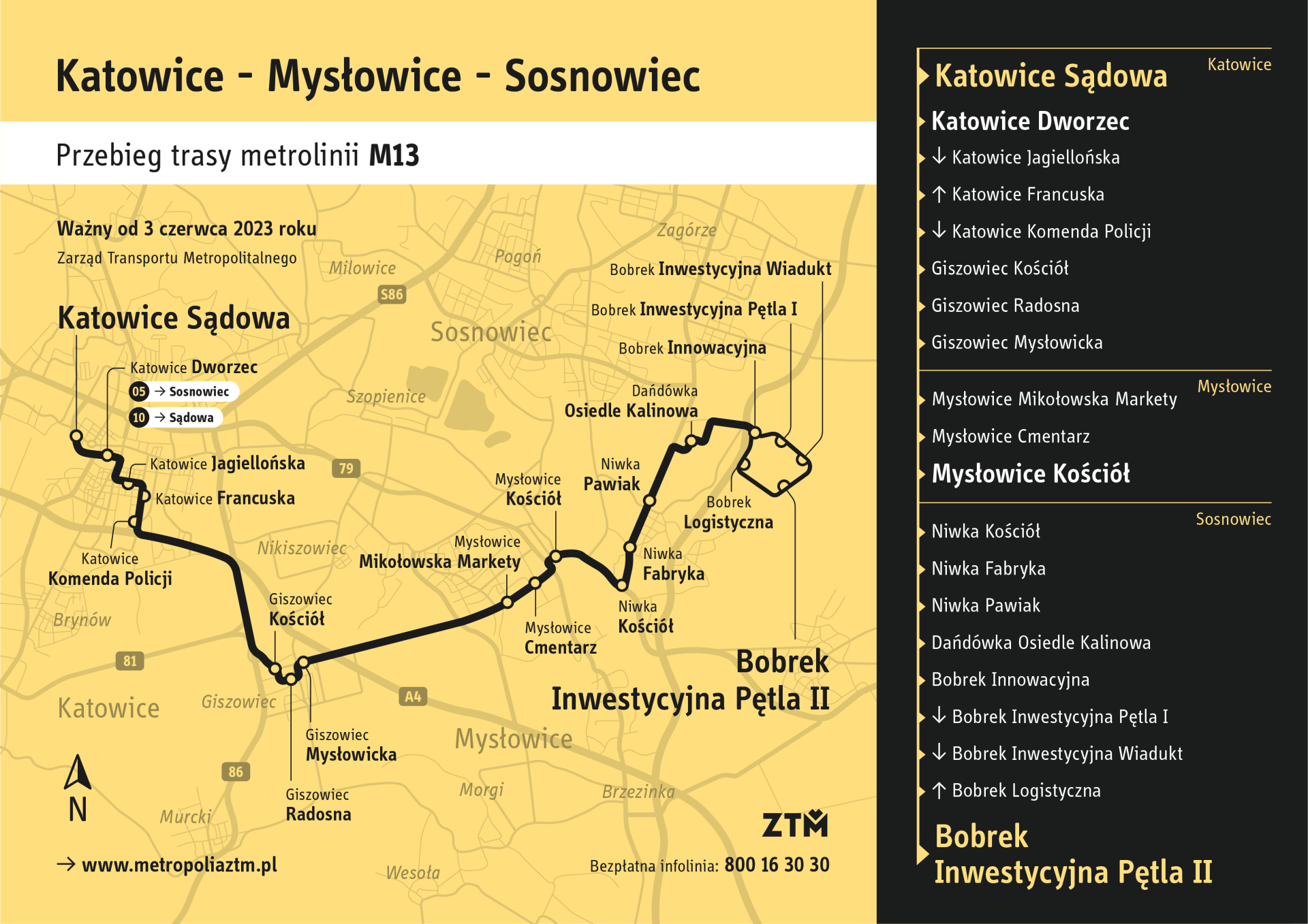 Trasa nowej linii metropolitalnej M13